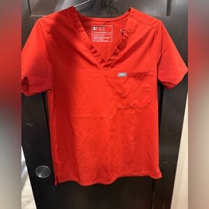 Figs Vivid Red V-Neck Scrub Top XS